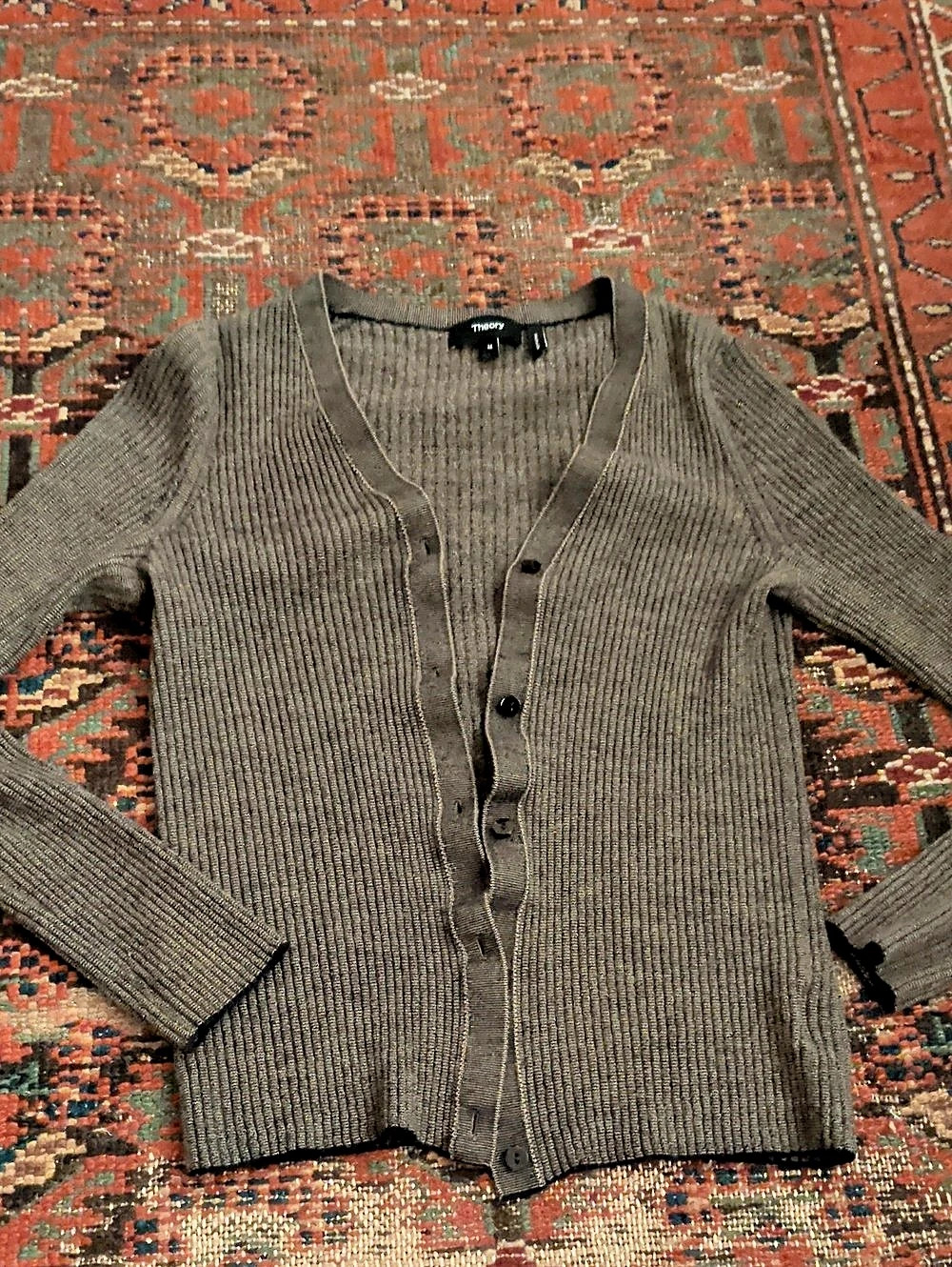 Theory Micros C Gardi_Regal Wool Ribbed Button Cardigan in Brown Size Medium